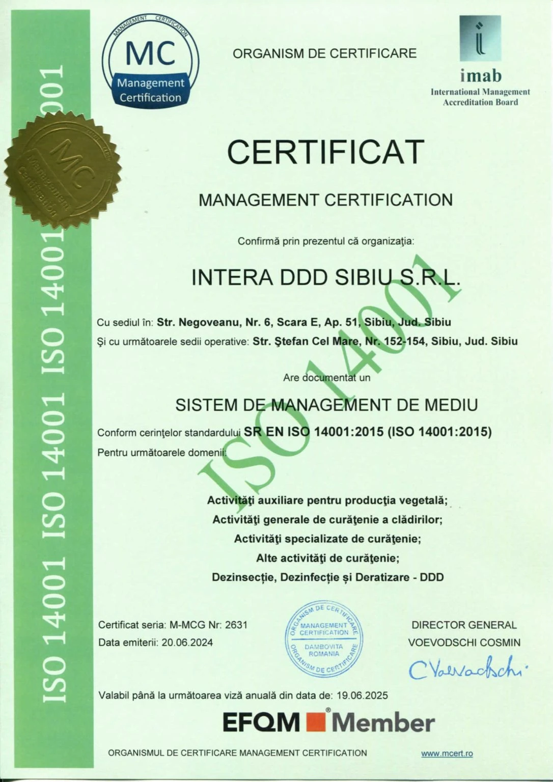 Certificat ISO 14001 – Managementul de Mediu